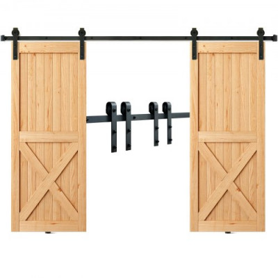 VEVOR Kit de Herrajes para Puertas Corredizas de Granero Riel para Puerta Corrediza de 244 cm para Puertas Dobles Ancho 1,12-1,32 m Espesor 32-45 mm Carga de 150 kg Polea Silenciosa Forma J para Hogar