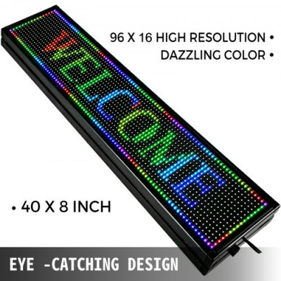 VEVOR Letrero De Desplazamiento Led Mensaje 100 X 20 Cm 2 Modos Para Publicidad