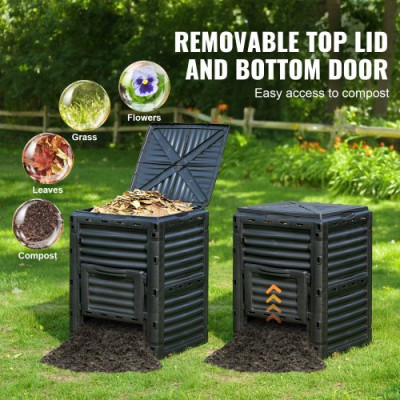 VEVOR Compostador de Jardín 300 L sin BPA Contenedor de Abono para Exteriores con Tapa Puerta Inferior Gran Capacidad Fácil de Instalar para Recolectar Hojas Compostaje Creación Rápida Suelo Fértil