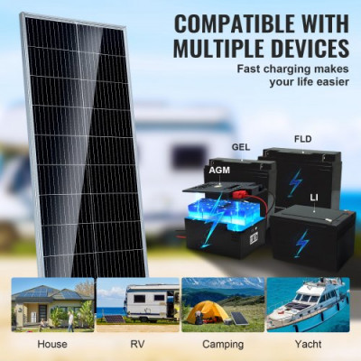 VEVOR Kit de Panel Solar Monocristalino 100 W Panel Solar Monocristalino 12 V con Controlador de Carga Módulo Fotovoltaico Monocristalino de Alta Eficiencia 23% IP68 a Prueba de Agua para RV, Barcos