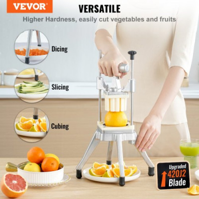 VEVOR Cortador de Verduras de Multifunción Profesional Manual con 4 Cuchillas de Acero Inoxidable 12,7/6,4/9,5 mm y 6 Cuchillas de Repuesto para Rebanar Palitos de Frutas Restaurante de Cocina