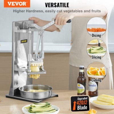 VEVOR Cortador Manual Profesional de Patatas Fritas Cortador de Verduras 4 Cuchillas de Acero Inoxidable 6,4/9,5 mm 1 Cortador de 6 Cuartos y 1 Cortador de Manzanas Cortador de Frutas 4 Cuchillas