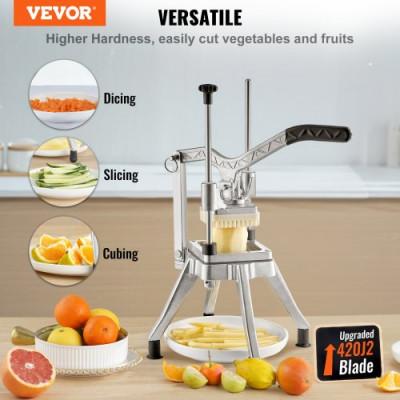 VEVOR Picadora Manual Profesional de Patatas Fritas Cortador Multifunción de Verduras 4 Cuchillas de Acero Inoxidable Cortador de 6 Cuartos Rodajas de Patata Palitos de Fruta para Cocinas Restaurantes