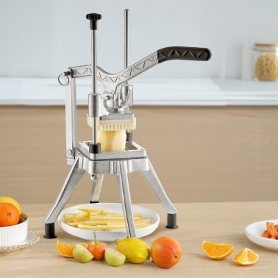 VEVOR Picadora Manual Profesional de Patatas Fritas Cortador Multifunción de Verduras 4 Cuchillas de Acero Inoxidable Cortador de 6 Cuartos Rodajas de Patata Palitos de Fruta para Cocinas Restaurantes