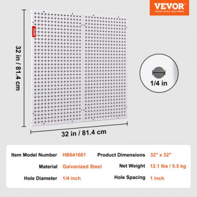 VEVOR Kit organizador de pared para garaje, tablero perforado, 2 uds., 814x814 mm, 150 kg