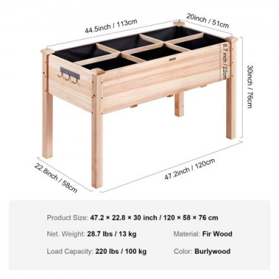 Cama de jardín elevada con madera de abeto 120x58x76cm para Flores Vegetales