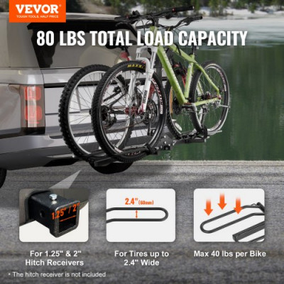 VEVOR Portabicicletas para 2 Bicicletas Portaequipajes con Enganche Capacidad de Carga Máxima de 36 kg Compatible con Receptores de 30/51 mm para Coches SUV Autocaravana Camión Viajes Desplazamientos