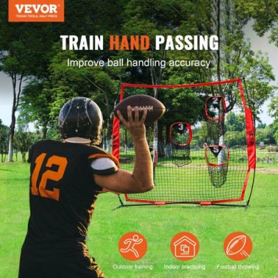 VEVOR Red de entrenamiento de fútbol americano portátil Red de pase de rugby de 246x250 cm con 5 bolsillos para objetivos Entrenador para mejorar la precisión del lanzamiento Quarterback Béisbol Fútbo