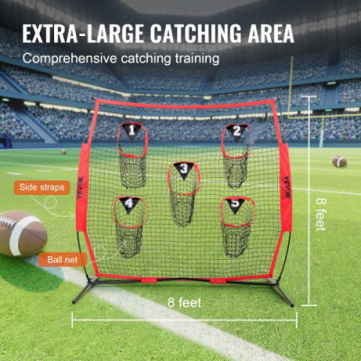 VEVOR Red de entrenamiento de fútbol americano portátil Red de pase de rugby de 246x250 cm con 5 bolsillos para objetivos Entrenador para mejorar la precisión del lanzamiento Quarterback Béisbol Fútbo