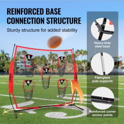 VEVOR Red de entrenamiento de fútbol americano portátil Red de pase de rugby de 246x250 cm con 5 bolsillos para objetivos Entrenador para mejorar la precisión del lanzamiento Quarterback Béisbol Fútbo