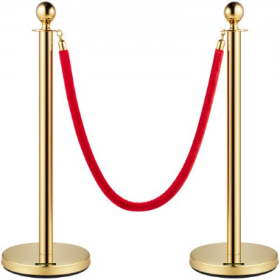 Postes Separadores Cinta Extensible 8 piezas Barreras De Seguridad Altura 90 cm Dorados Poste Separador con Cuerda de Terciopelo de 1,5 m Roja