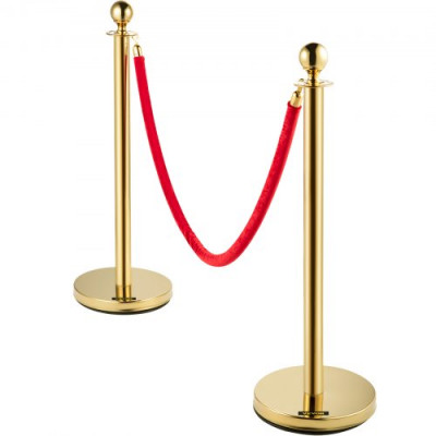 Postes Separadores Cinta Extensible 8 piezas Barreras De Seguridad Altura 90 cm Dorados Poste Separador con Cuerda de Terciopelo de 1,5 m Roja