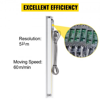 Escala Lineal de Torno de Alta Precisión 250 mm / 1000 mm, Molino de Torno Escala Lineal 5 μm a 20 ºC Regla de Rejilla 46,5" x 4,3" x 3,9" Alto Rendimiento con Cable de Señal 3 m para Fresadora