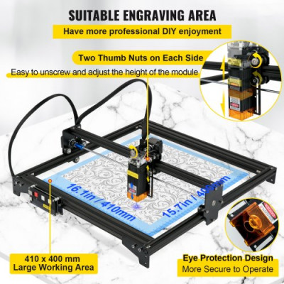 Mini Grabador Láser 410 x 400 mm 5,5W Máquina de Grabado de Escritorio Compatible con Windows7/8/10/11, iOS/Android Máquina de Grabado CNC para Papel, Madera, Cuero, Tela, Plástico, Acrílico