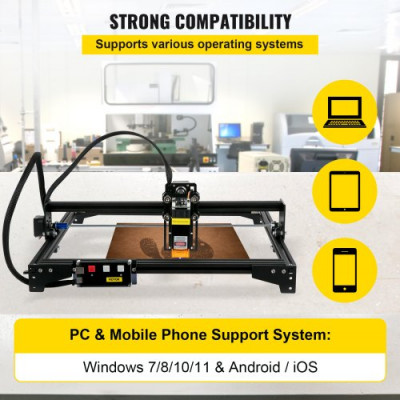 Mini Grabador Láser 410 x 400 mm 5,5W Máquina de Grabado de Escritorio Compatible con Windows7/8/10/11, iOS/Android Máquina de Grabado CNC para Papel, Madera, Cuero, Tela, Plástico, Acrílico