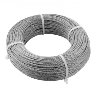 VEVOR Cable de Acero Inoxidable 91,5 m Diámetro de 3,18 mm Cable de Suspensión 7x7 hilos Resistencia a la Rotura 626 kg con Cortacables para Barandillas de Escaleras Tendedero Colgar Luces de Hadas