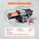 Buy Electric Winch 12V 4500lbs/2041kg Steel Cable Winch 1.8m Handheld Remote Control IP55 with Black Remote Control Cable Ideal for Medium Large SUV Trucks Yachts