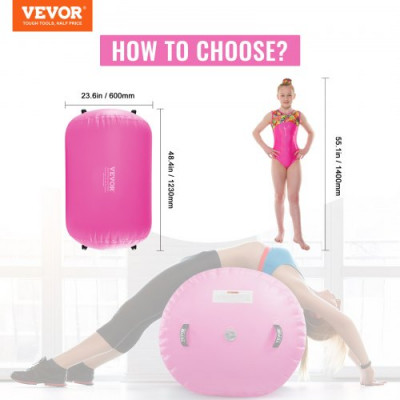 VEVOR Rodillo Inflable de Gimnasia 60 x 60 x 123 cm, Colchoneta de Gimnasia con Bomba eléctrica, Entrenador de Curva de Espalda para Uso doméstico/Gimnasio/Yoga/animadoras/Playa/Parque, Rosa