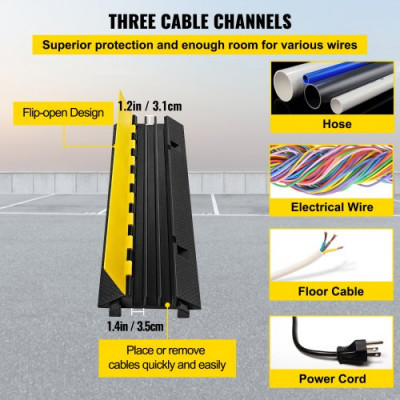 Rampa de Cable Protector de Cables Canaleta Para Cable 3 Canales para Suelo Capacidad de Cargo10T Pasacables Suelo Canaleta Cables Suelo