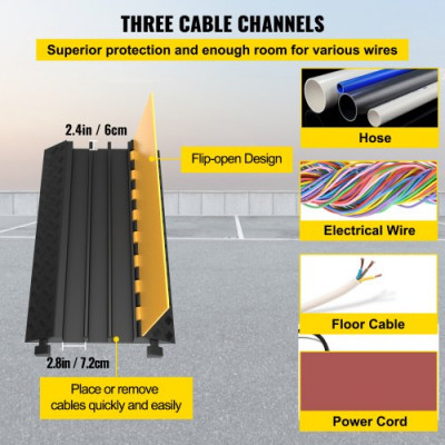 Rampa de Protector de Cable Canaleta Para Cable 3 Canales Capacidad de Carga 22,046-44,092 Libras Pasacables Suelo El Reductor de Velocidad para