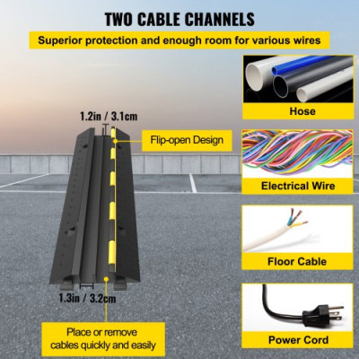 Pasacables para Suelo Canaleta Para Cable de Caucho y Pvc Rampa de Protección de Cables de 2 Canales 2 Piezas Protector de Cable para Suelo