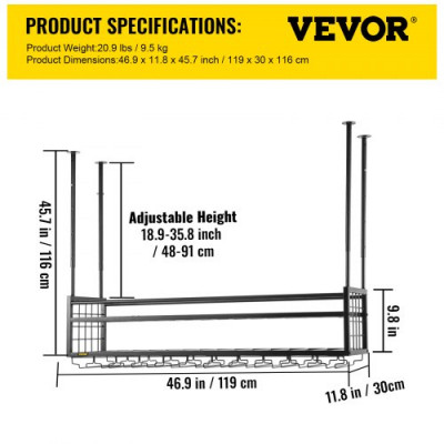 VEVOR Estante para vinos montado en el techo Estante para colgar copas de vino 46.9x11.8in Negro