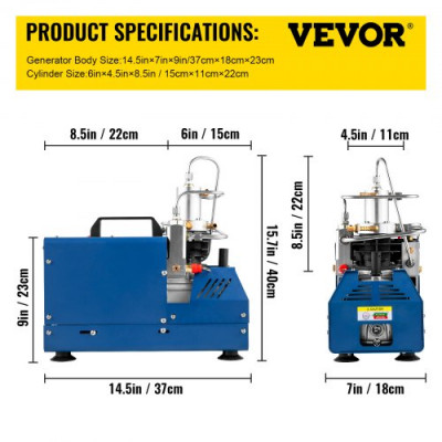 VEVOR Bomba PCP Eléctrica 300 BAR 30 MPa 4500 PSI Compresor de Aire de Alta Presión 1800W Bomba de Aire de Alta Presión 37x18x40 cm Apagado Manualmente, Separador de Agua y Aceite para Tanque de Buceo