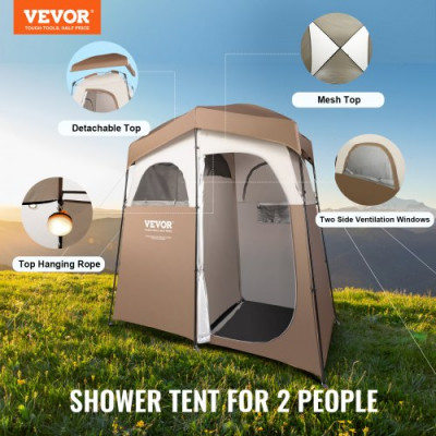 VEVOR Tienda de Campaña con Ducha, 210,8 x 106,7 x 210,8 cm, Cabina de Ducha Portátil para Exteriores, con Parte Superior Extraíble, Bolsillos, Cuerda para Colgar, Tendedero, Vestuario para Inodoro