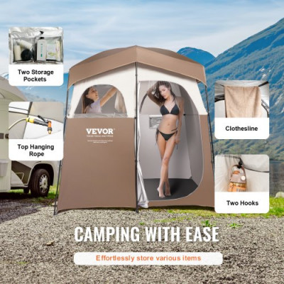 VEVOR Tienda de Campaña con Ducha, 210,8 x 106,7 x 210,8 cm, Cabina de Ducha Portátil para Exteriores, con Parte Superior Extraíble, Bolsillos, Cuerda para Colgar, Tendedero, Vestuario para Inodoro