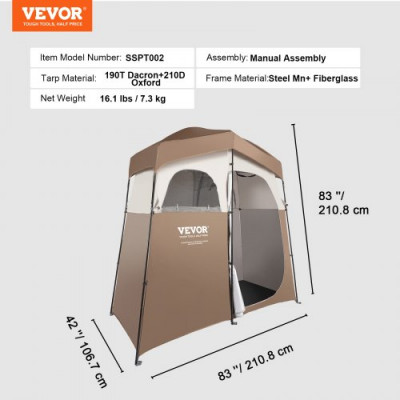 VEVOR Tienda de Campaña con Ducha, 210,8 x 106,7 x 210,8 cm, Cabina de Ducha Portátil para Exteriores, con Parte Superior Extraíble, Bolsillos, Cuerda para Colgar, Tendedero, Vestuario para Inodoro