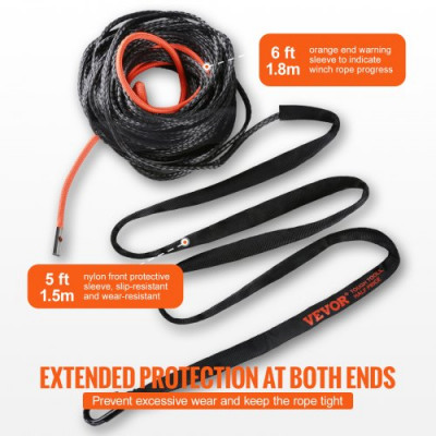 VEVOR Cuerda de Cabrestante 12,7 mm x 28,0 m Cable Sintético Resistencia a la Rotura de 142,3 kN con Funda Protectora, Gancho de Cabrestante Forjado, Correa de Tracción para SUV, Vehículos, Camiones