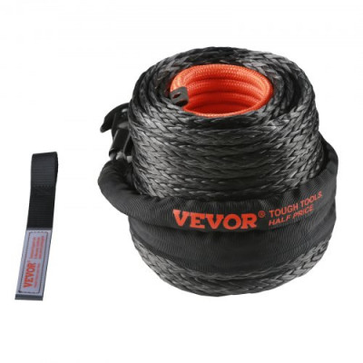 VEVOR Cuerda de Cabrestante 12,7 mm x 28,0 m Cable Sintético Resistencia a la Rotura de 142,3 kN con Funda Protectora, Gancho de Cabrestante Forjado, Correa de Tracción para SUV, Vehículos, Camiones