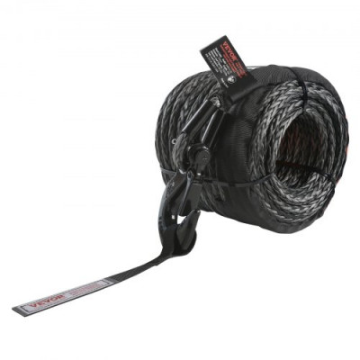 VEVOR Cuerda de Cabrestante 9,5 mm x 30,5 m Cable Sintético Resistencia a la Rotura de 117,9 kN con Funda Protectora, Gancho de Cabrestante Forjado, Correa de Tracción para SUV, Vehículos, Camiones