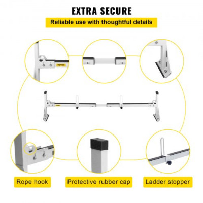 VEVOR 3 Barras de Techo Transversales con Topes de Escalera Carga de 340 kg Portaescaleras de Techo de Acero Longitud Ajustable de 1422-1448 mm Portaequipajes para Camión Compatible con Chevy Express