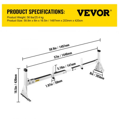 VEVOR 3 Barras de Techo Transversales con Topes de Escalera Carga de 340 kg Portaescaleras de Techo de Acero Longitud Ajustable de 1422-1448 mm Portaequipajes para Camión Compatible con Chevy Express