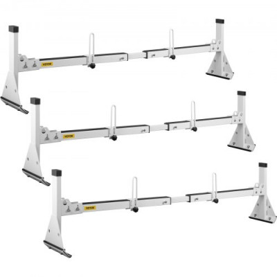 VEVOR 3 Barras de Techo Transversales con Topes de Escalera Carga de 340 kg Portaescaleras de Techo de Acero Longitud Ajustable de 1422-1448 mm Portaequipajes para Camión Compatible con Chevy Express