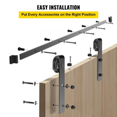 Kit de Herrajes para Puerta Corredera 12 Pies/366cm Kit de Riel para Puerta Doble Acero al Carbono Guía para Puerta Doble Corredera Carga 150 kg Puerta Máx. 183cm Espesor 35-45 mm Granero Garaje