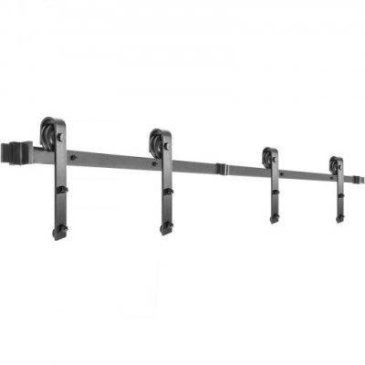 Kit de Herrajes para Puerta Corredera 12 Pies/366cm Kit de Riel para Puerta Doble Acero al Carbono Guía para Puerta Doble Corredera Carga 150 kg Puerta Máx. 183cm Espesor 35-45 mm Granero Garaje