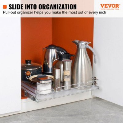 VEVOR Organizador Extraíble Debajo del Fregadero 355x533x63,5 mm Cesta Deslizante 1 Nivel de Acero Cromado Cajón Deslizante Carga de 13 kg Deslizamiento Suave para Organización del Baño Cocina