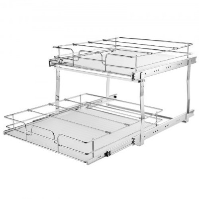 VEVOR Estante Debajo del Fregadero 2 niveles 376x516 mm y 398x533 mm, Estante Deslizante para Armario de Acero Cromado con Estantes Carga de 30 kg Deslizamiento Suave para Organización del Baño Cocina