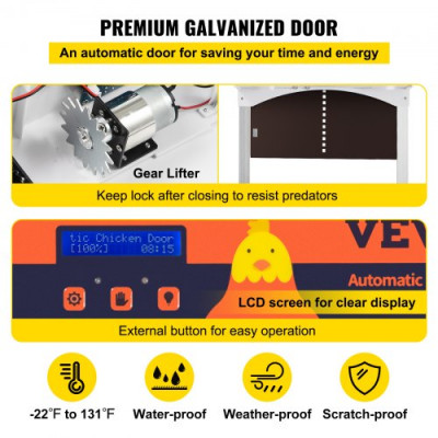 Puerta Automática para Gallinero Hierro Galvanizado Abridor de Gallinero Totalmente Automático con Sensor de Luz y Temporizador 27,9x40,6 cm Abridor de Puerta de Pollos Resistente al Agua Marrón