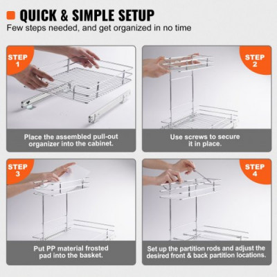VEVOR Gabinete extraíble de alambre de 2 niveles organizador debajo del fregadero cesta con cajón de 12x17 pulgadas