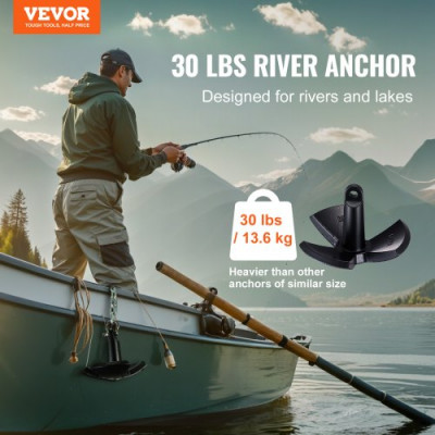 VEVOR Ancla de Río 13,6 kg Ancla de Barco de Hierro Fundido Revestida de Vinilo con Grillete Ancla de Seta de Grado Marino para Botes de hasta 30 pies para Muelles de Ríos y Lagos con Fondo de Lodo