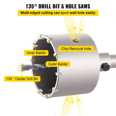 Perforadora Hormigon en Seco 30-100 mm Separador de Ambientes 135 Grados Sierra Corona Perforadora Hormigón Broca de Perforación de Aleación Sierra Corona Perforadora Hormigon En Seco