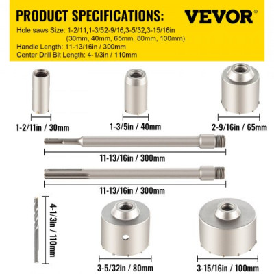 Perforadora Hormigon en Seco 30-100 mm Separador de Ambientes 135 Grados Sierra Corona Perforadora Hormigón Broca de Perforación de Aleación Sierra Corona Perforadora Hormigon En Seco