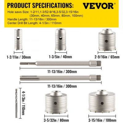 VEVOR Kit de sierra perforadora para hormigón, 1-2/11\