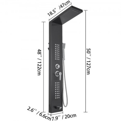 Panel de Ducha Columna de ducha 5 en 1 Ducha Panel en Aluminio 5 en 1 Ducha Hidromasaje Columna de Hidromasaje de Ducha de Cascada de Acero