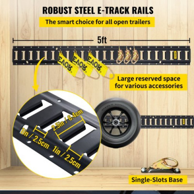 Kit de Riel de Amarre Universal E-track de 1,52 m Juego de Rieles Horizontales de Pista E 30 Piezas Rieles de Amarre en E de Acero Versátil Riel E-track Negro para Carga en Camionetas Remolques