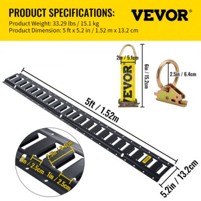 Kit de Riel de Amarre Universal E-track de 1,52 m Juego de Rieles Horizontales de Pista E 30 Piezas Rieles de Amarre en E de Acero Versátil Riel E-track Negro para Carga en Camionetas Remolques