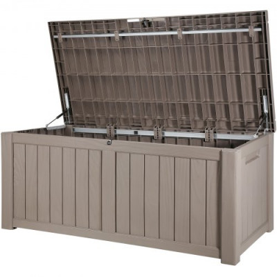 VEVOR Caja de Jardín 1430x675x605 mm Caja de Almacenamiento Exterior 454,2 L PP Candado Impermeable Aleación de Aluminio para Piscina, Juguetes, Herramientas, Cojines, Terraza, Balcón, Interior, Gris